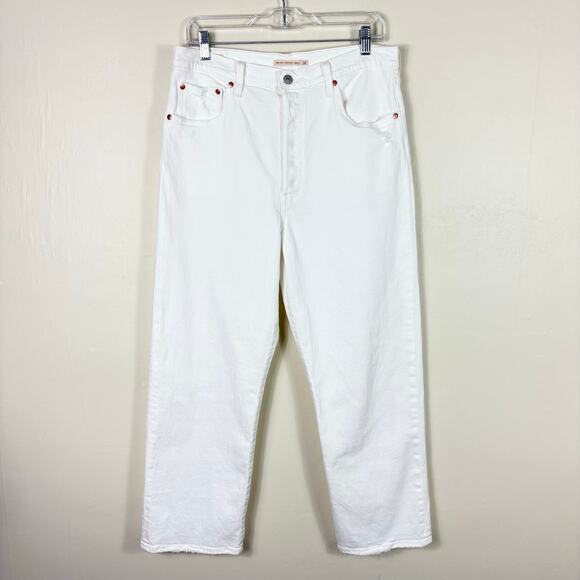 Levi's Premium Denim White High Waisted Ribcage Straight Ankle Jeans - Picture 2 of 12